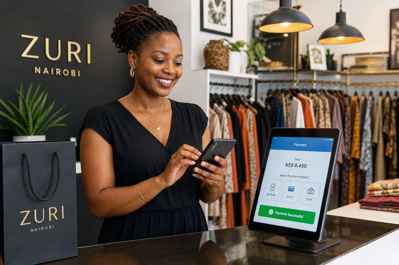 Boutique owner using Nexlev Retail POS for fashion store in Kenya