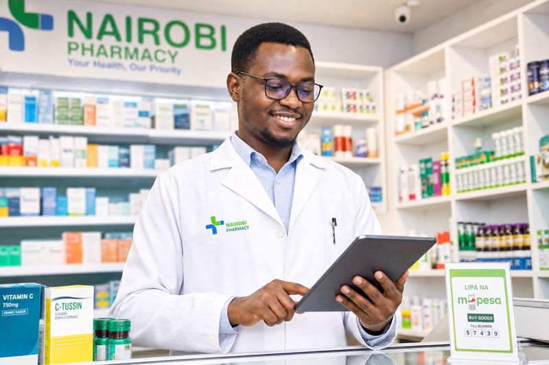 Pharmacist using Nexlev Retail pharmacy software in Kenya
